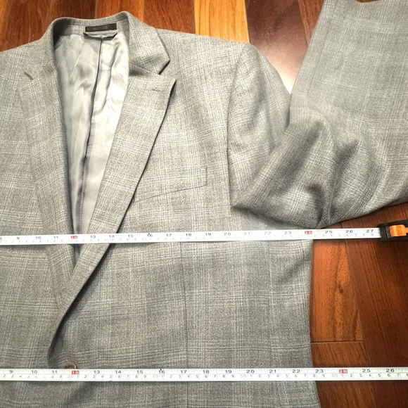 Lauren Ralph Lauren Blazer Men Size:46L Gray Plaid Silk Wool Blend 2 Vents
